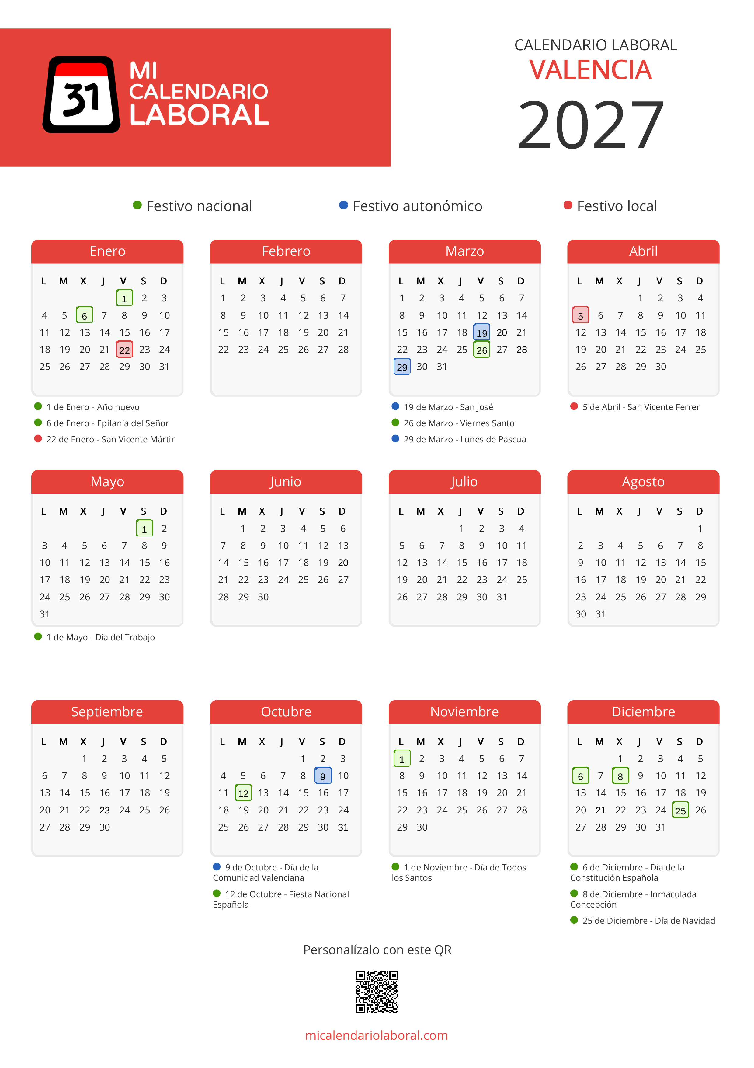 Calendario Laboral De Valencia 2027